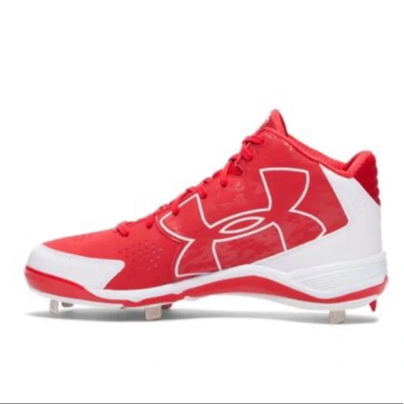 Under Armour UA Ignite Mid ST CC Metal Baseball Cleats Red White Men Sz 13 NIB